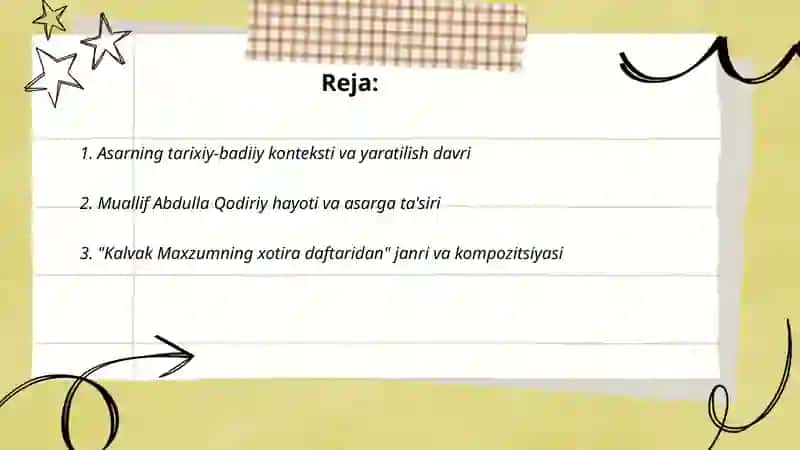 Abdulla Qodiriyning "Kalvak Maxzumning xotira daftaridan" asari tahlili 2