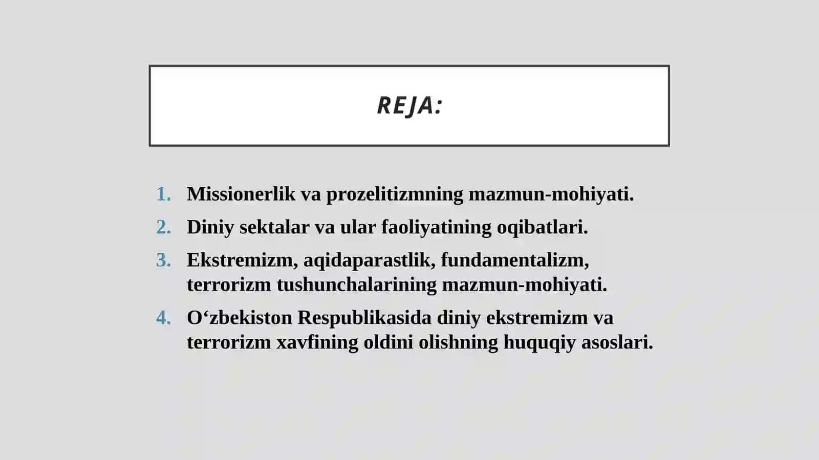 Missionerlik va prozelitizm, diniy ekstremizm va terrorizm: mafkura va amaliyot, ularga qarshi kurashstrategiyasi 2