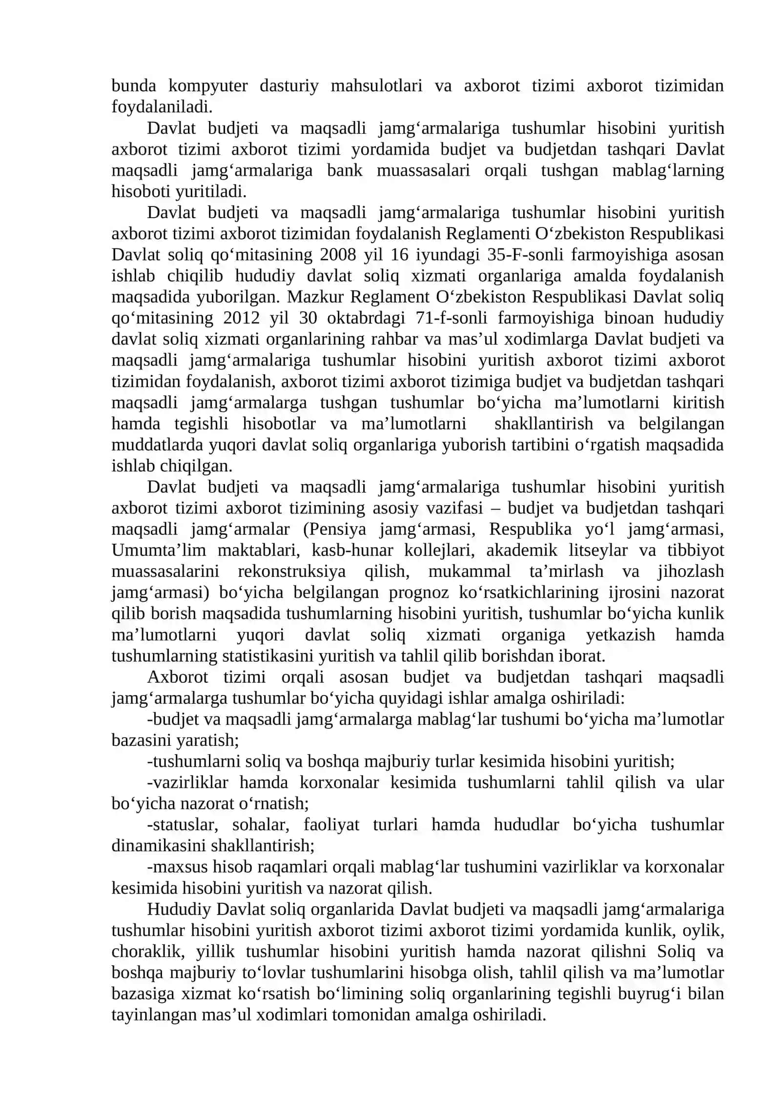 Davlat budjeti va maqsadli jamg‘armalariga tushumlar hisobini yuritish 2