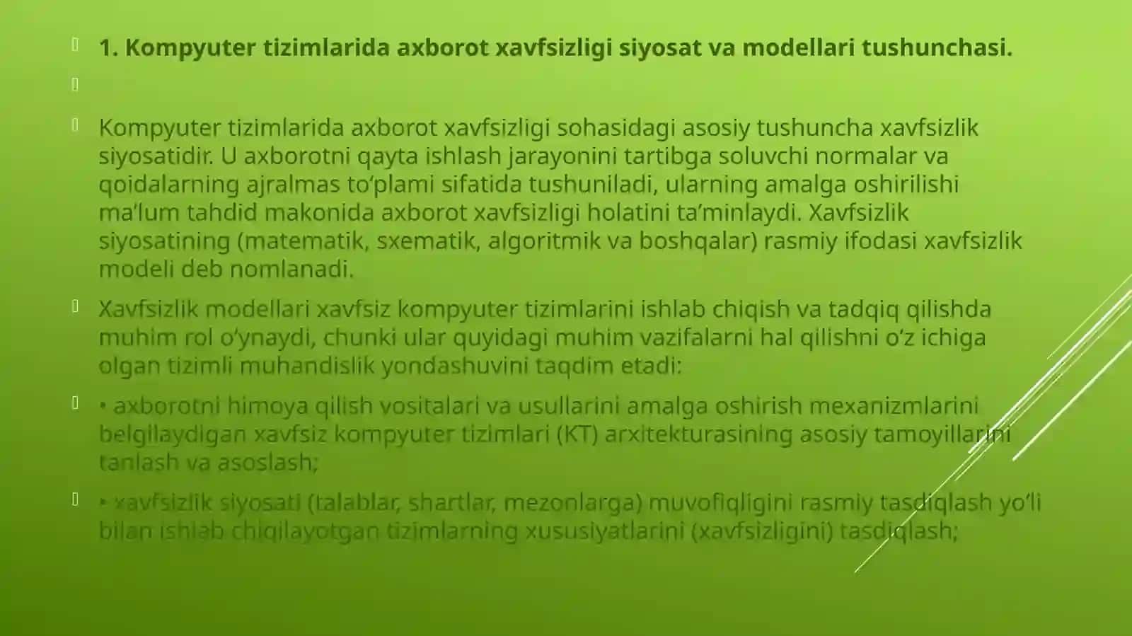 Kompyuter tizimlari va tarmoqlarida xavfsizlik siyosati va modellari 2