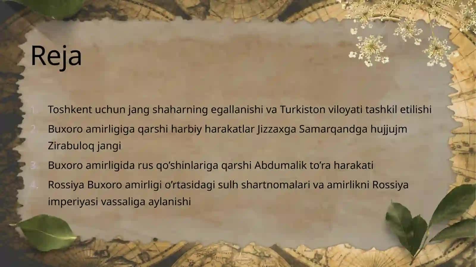 O‘RTA OSIYO XONLIKLARINI ROSSIYA IMPERIYASI TOMONIDAN  BOSIB OLINISHI. 2