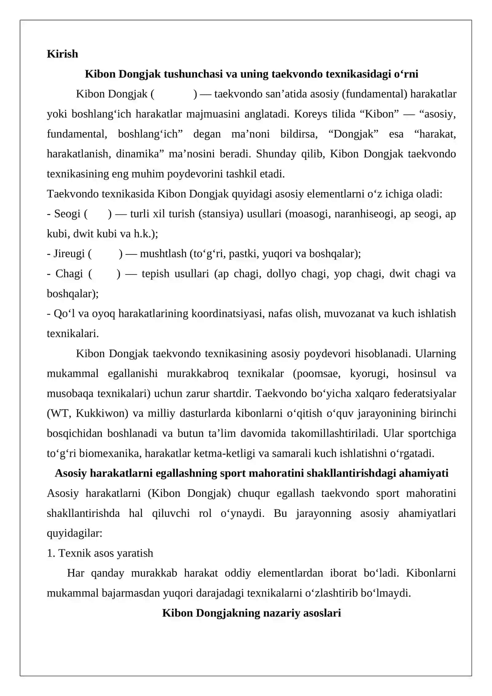 Kibon Dongjak (Asosiy harakatlar) 2