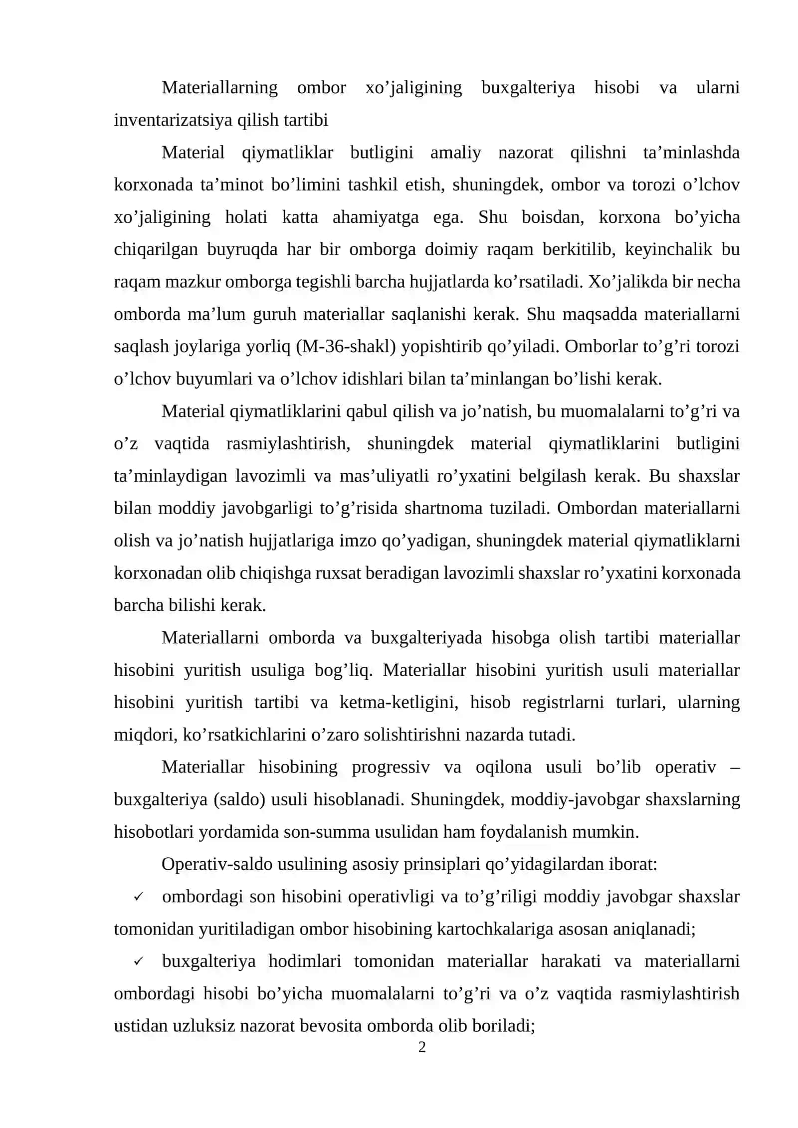 Materiallarni omborda va buxgalteriyada hisobga olish 2