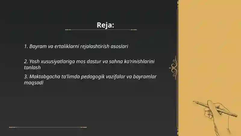 Bayram va ertaliklarni rejalashtirish asoslari 2