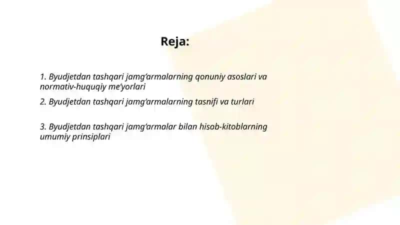 Byudjetdan tashqari jamg‘armalar bilan hisob-kitoblarni hisobga olish 2