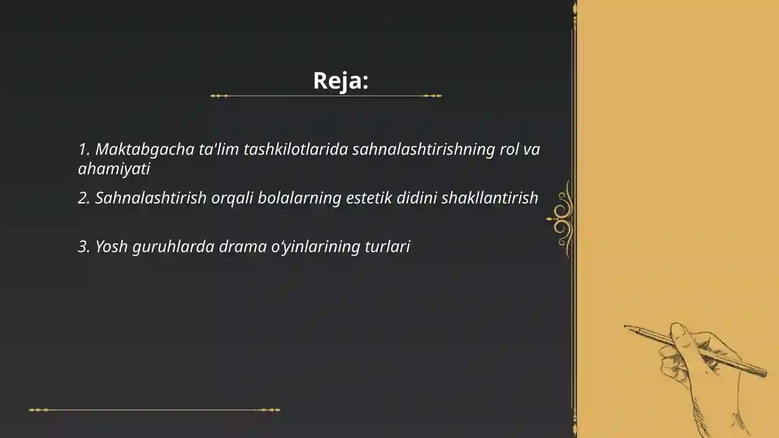 Maktabgacha taʼlim tashkilotlarida Sahnalashtirish faoliyati va turlari yosh guruhlarida sahnalashtirish faoliyatining asosiy vazifalari 2