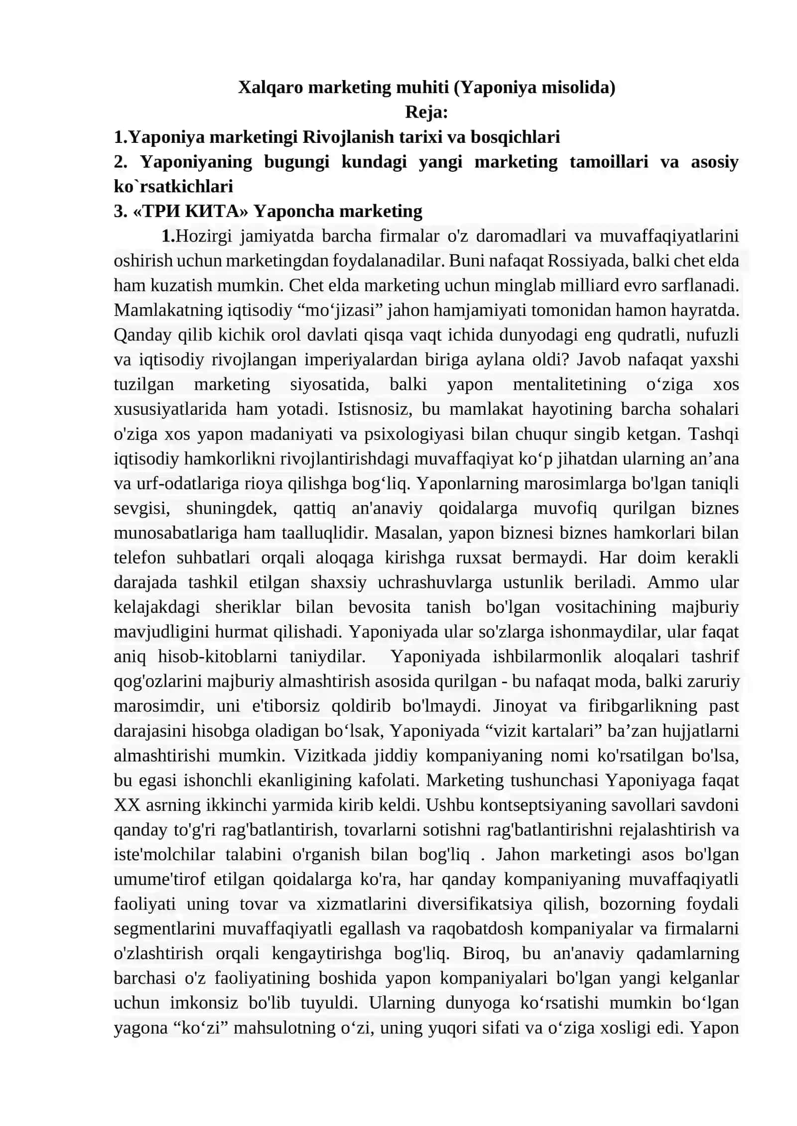 Xalqaro marketing muhiti (Yaponiya misolida) 2