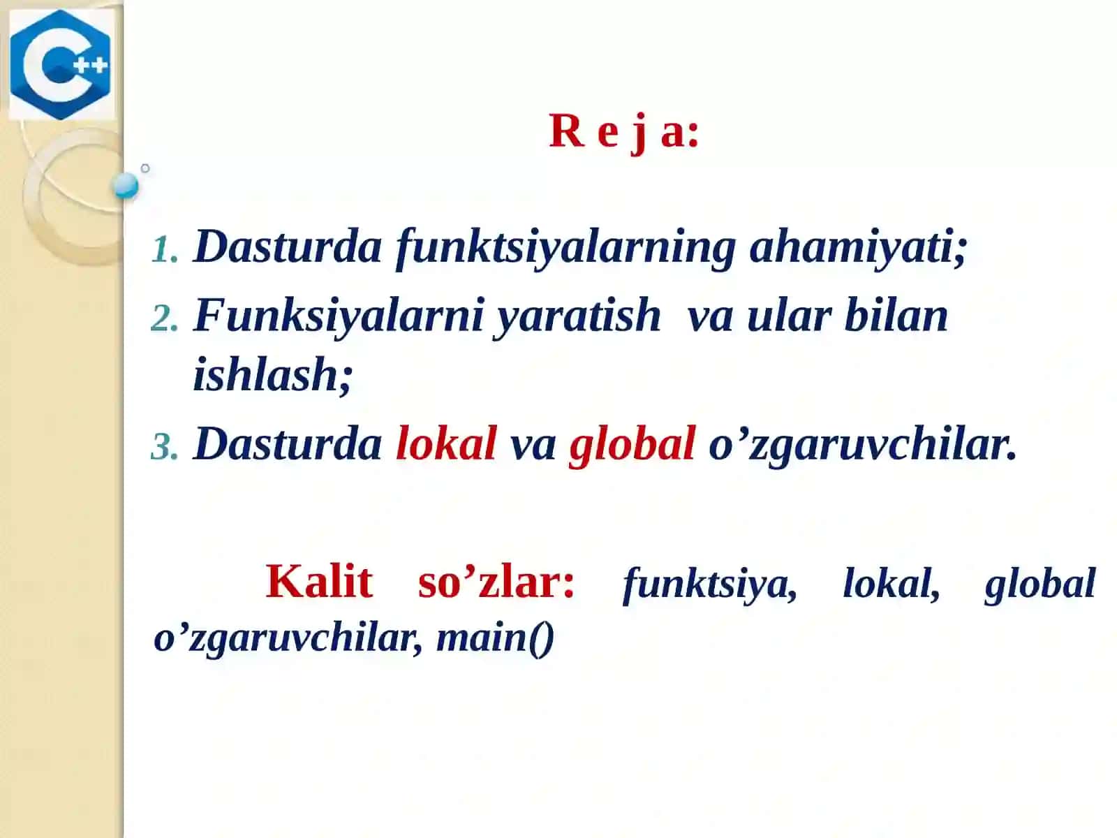 C++ DASTURLASH TILIDA FUNKSIYALAR 2