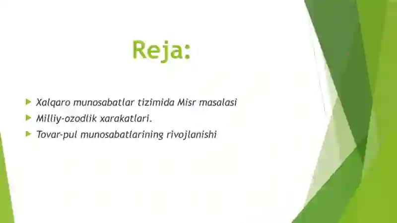 XIX asr oxiri - XX asr boshidagi xalqaro munosabatlar tizimida Misr masalasi. 2
