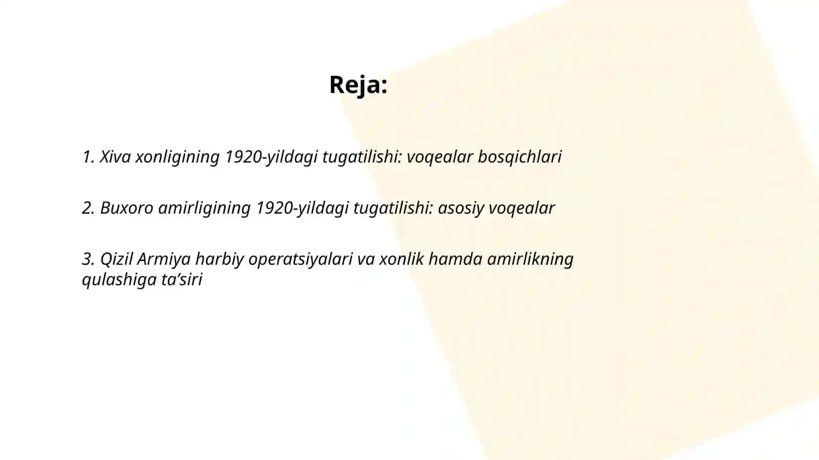 Xiva xonligi va Buxoro amirligini tugatilish 2