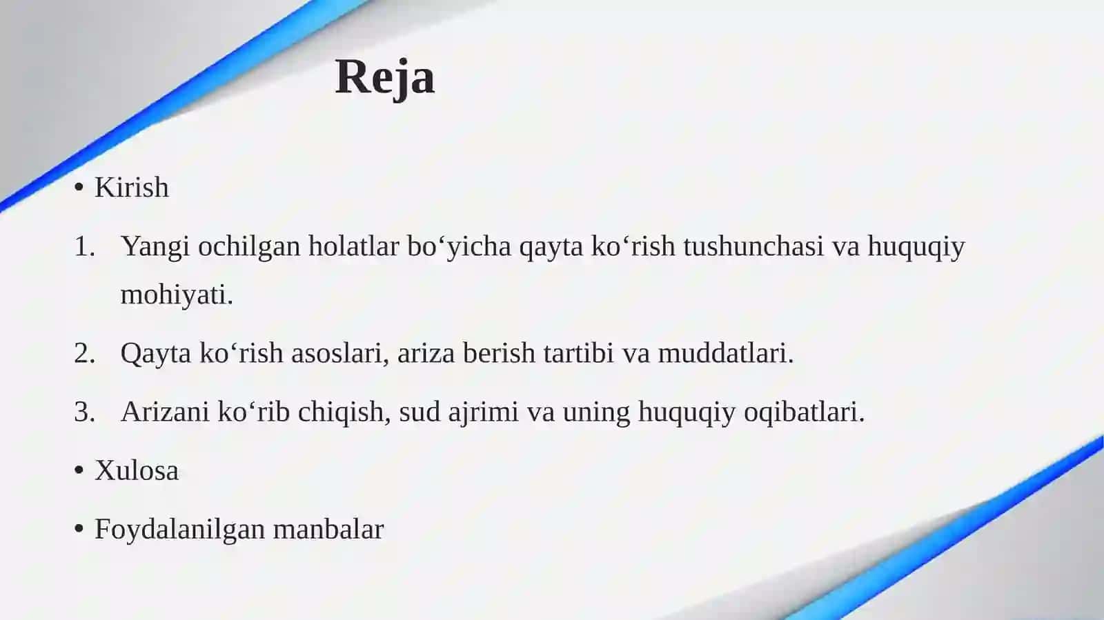 Qonuniy kuchga kirgan sud hujjatlarini yangi ochilgan holatlar bo‘yicha qayta ko‘rish 2