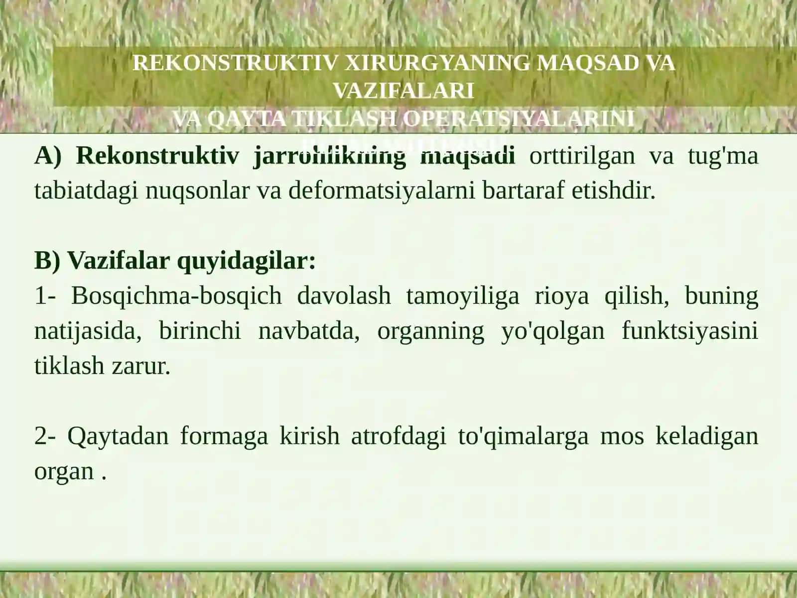 YUZ-YUZ SOHASIDA QAYTA TIKLASH OPERATSIYALARINING VAZIFALARI VA ULARNING AHAMIYATI 2