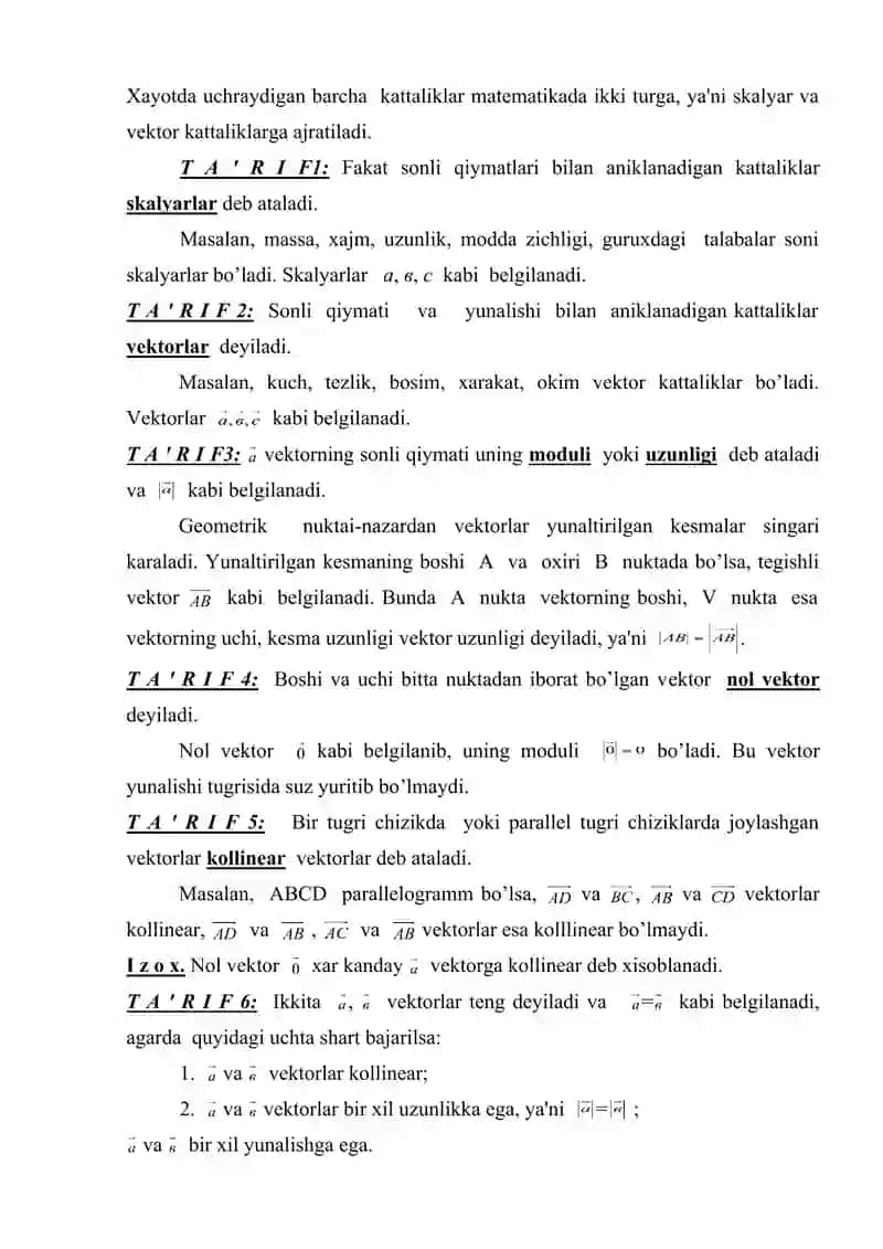 Vеktorlar va ular ustida amallar. 2