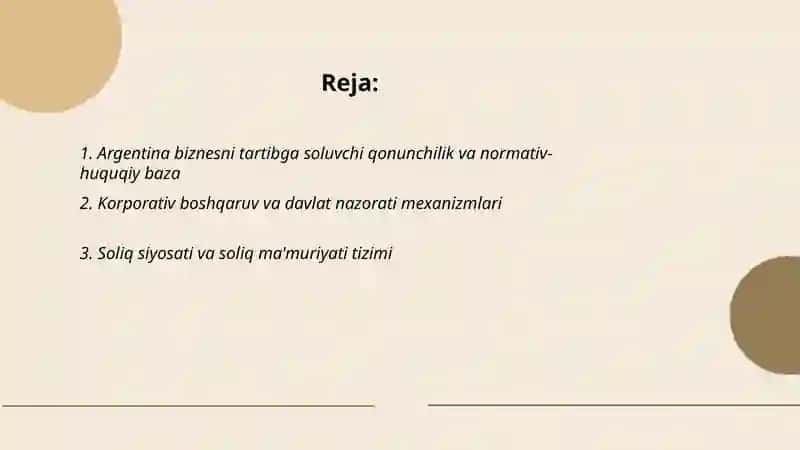 Argentina davlatining biznesni boshqarish tizimi 2