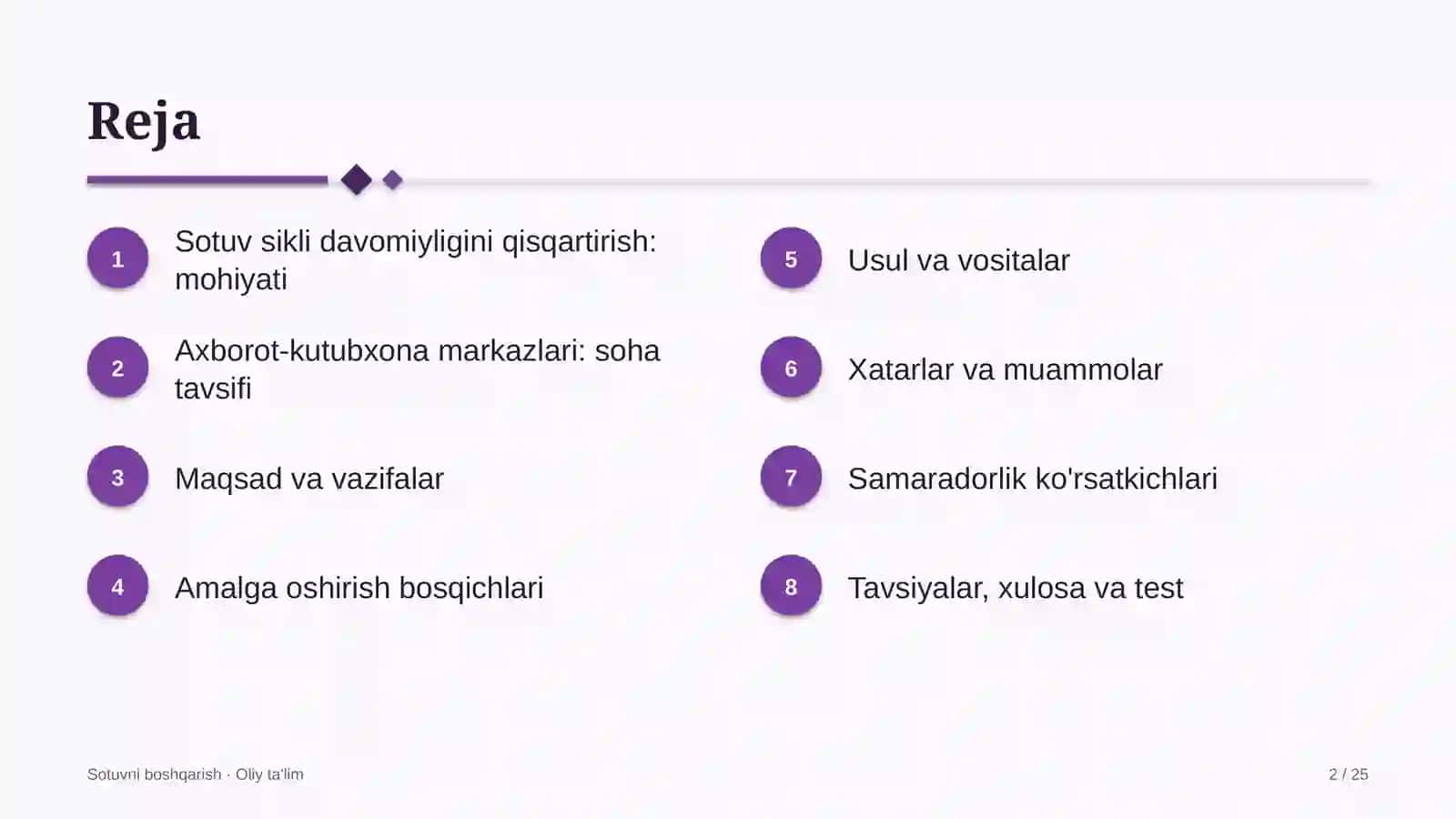 Sotuvni boshqarish · Oliy ta'lim 2