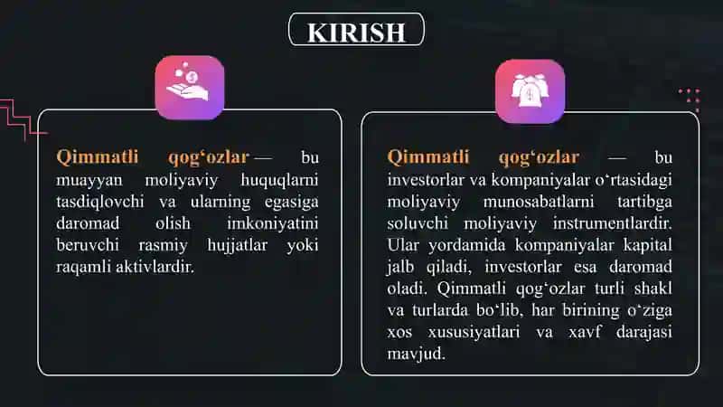 Qimmatli qog‘ozlar turlari va xususiyatlari 2