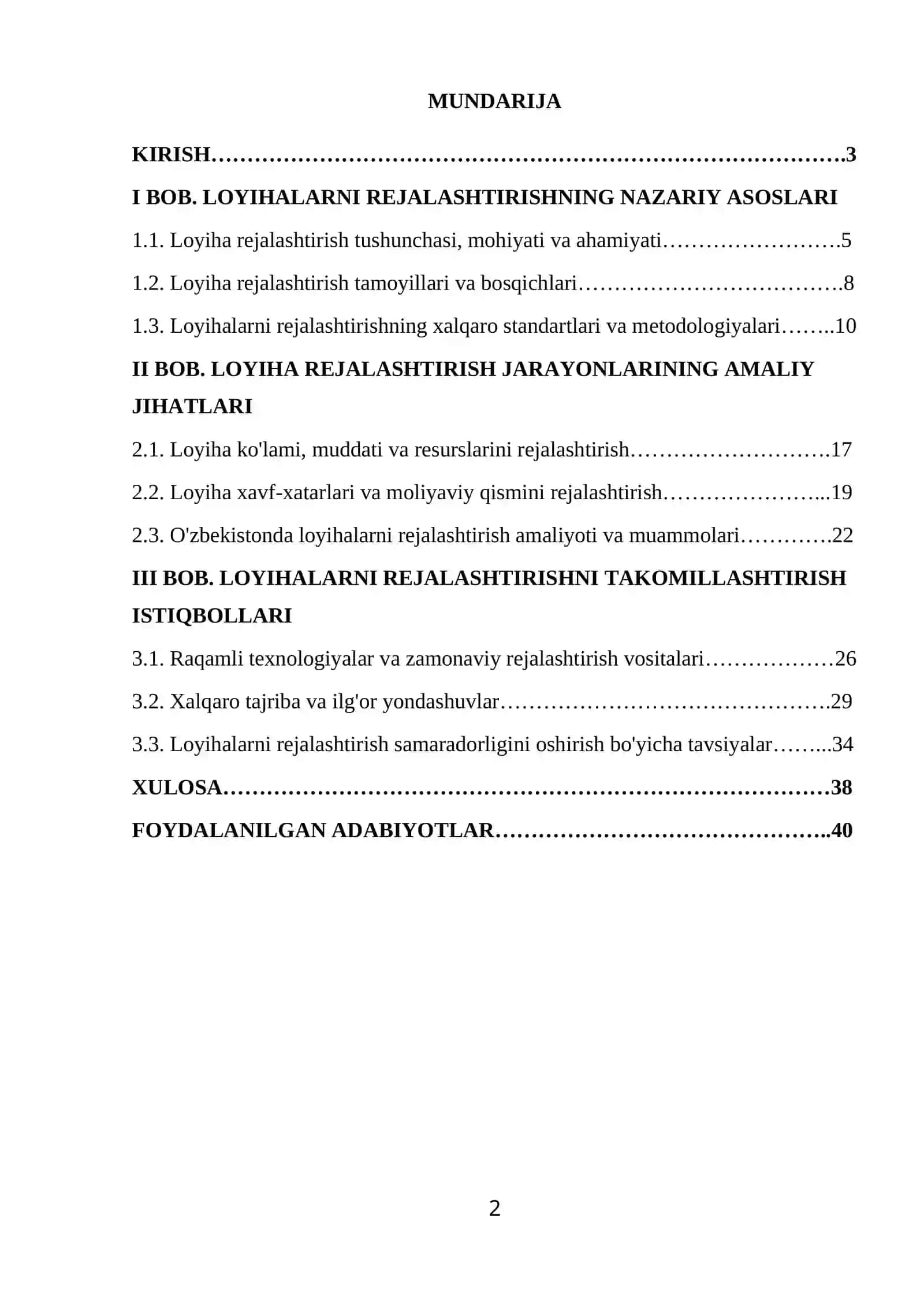 Loyihalarni Rejalashtirishning Asosiy Tartib-Qoidalari 2