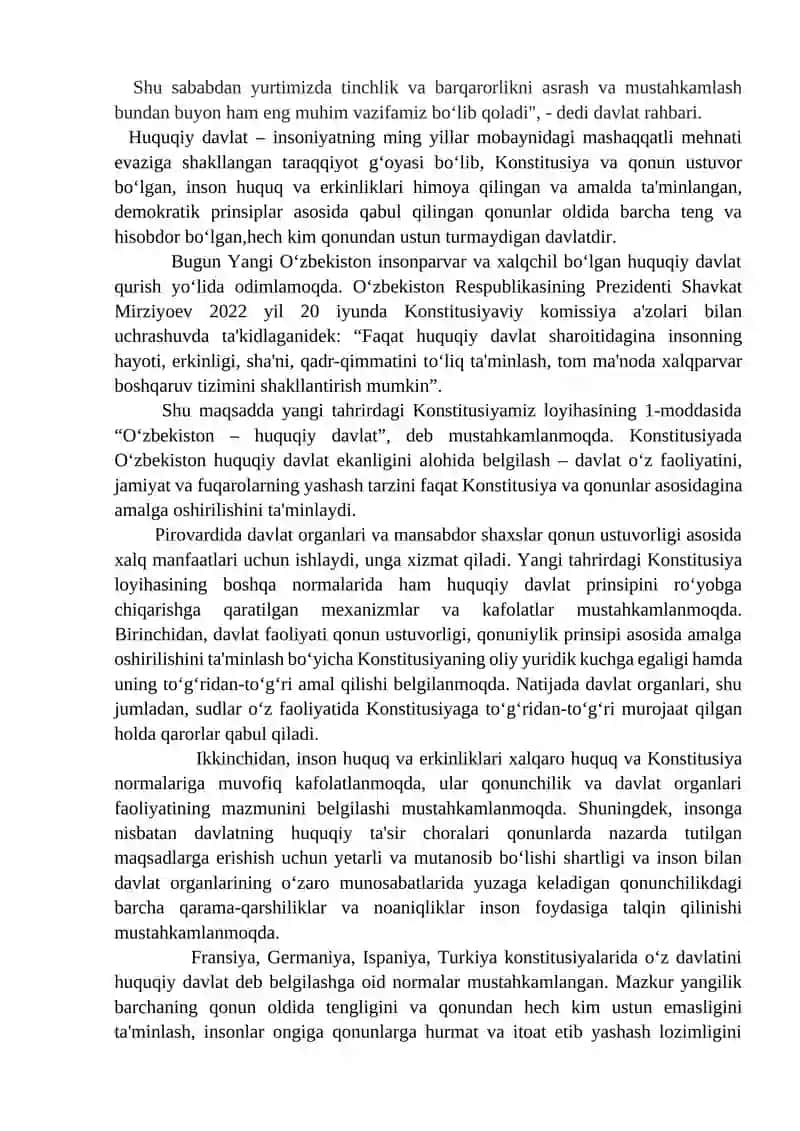 O‘zbekiston suveren, demokratik, huquqiy, ijtimoiy va dunyoviy davlat 2
