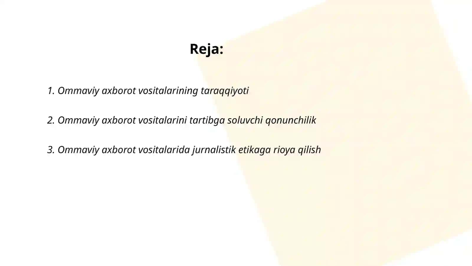 Oʻzbekiston respublikasi ommaviy axborot vositalarining faoliyati 2