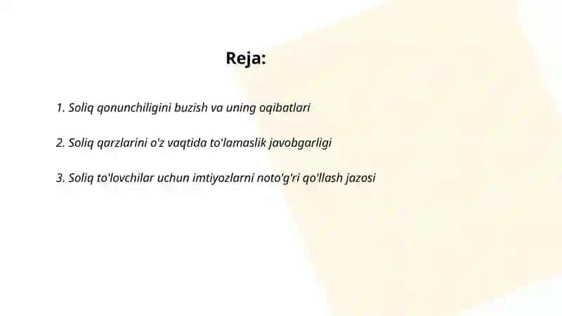 Soliqqa oid huquqbuzarlik uchun javobgarlik choralari 2