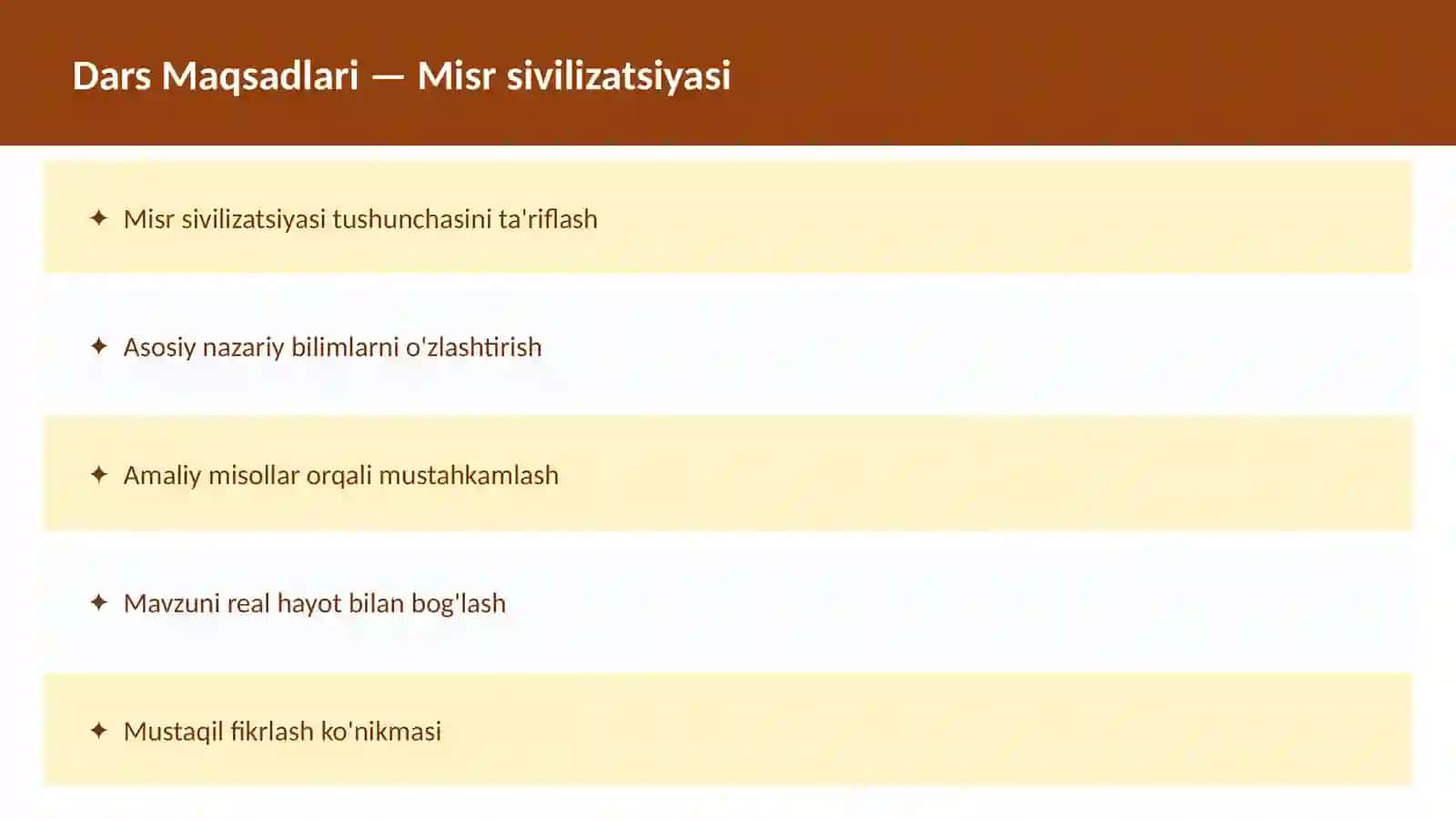 TARIX Qadimgi Sharq O'qituvchilar va talabalar uchun dars ishlanma 2