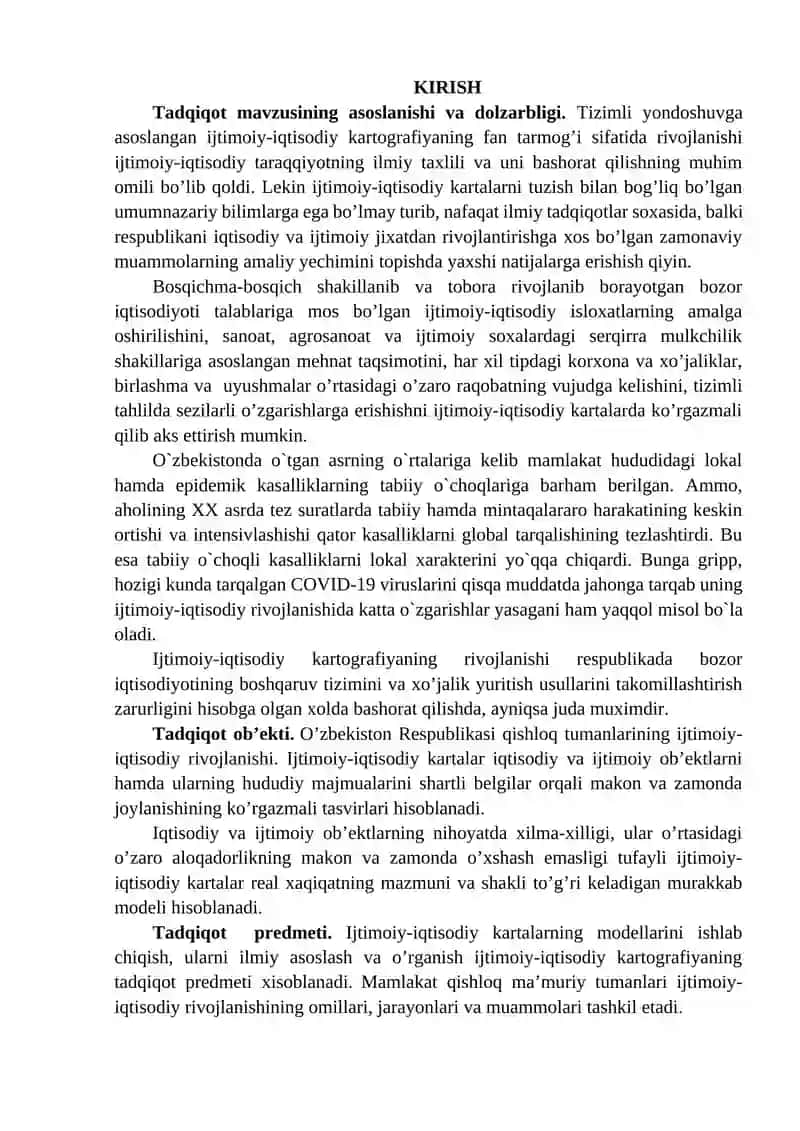 "QISHLOQ, MA’MURIY TUMANLARNING YIRIK MASSHTABLI IJTIMOIY-IQTISODIY KARTALARINI TUZISH" 2