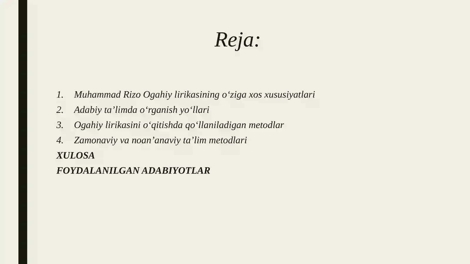 Muhammad Rizo Ogahiy lirikasini adabiy ta’limda o‘rganish yo‘llari va metodlari 2