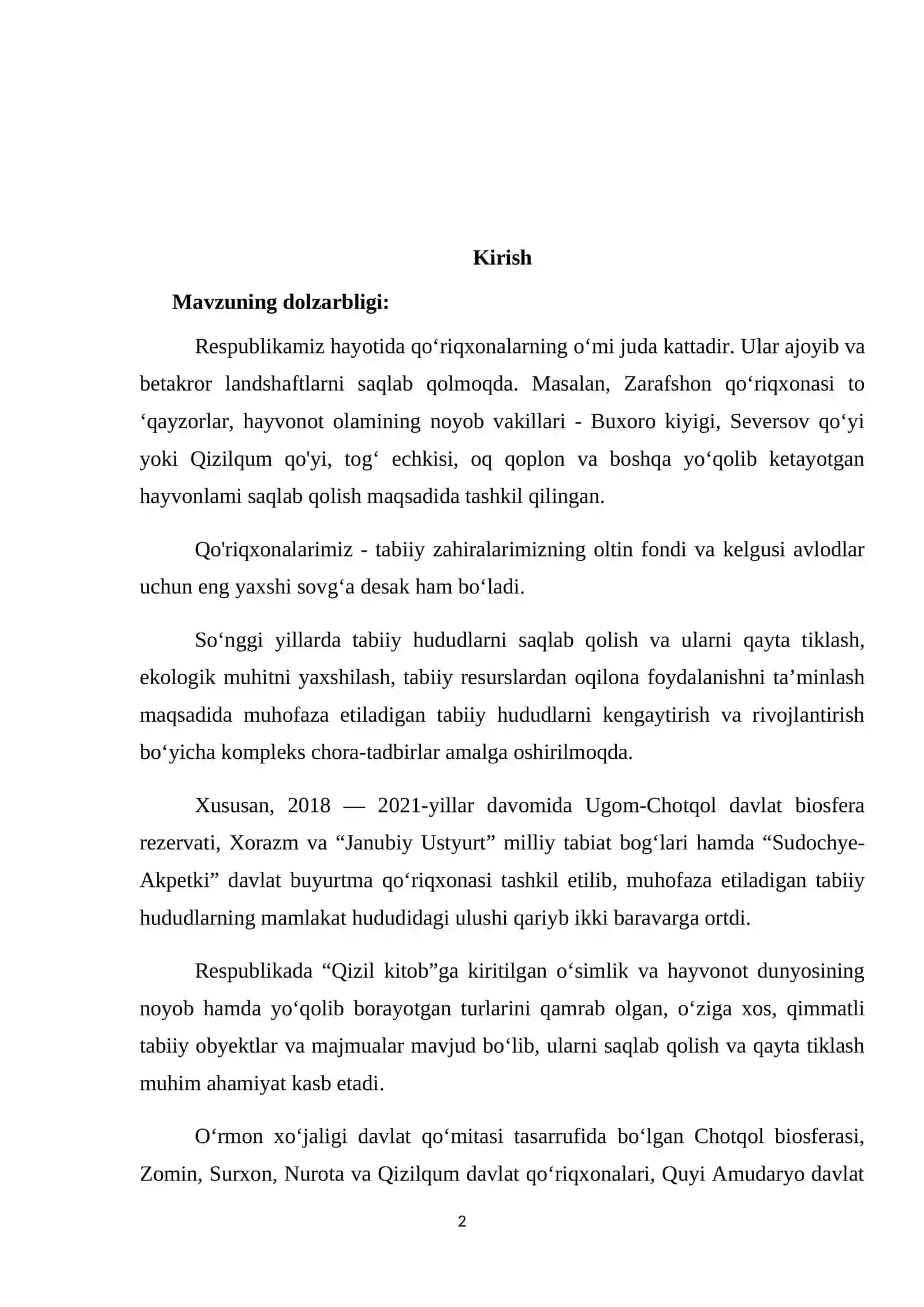 Qo'riqxonalarni Tashkil Etish va Faoliyatini O'rganish 2