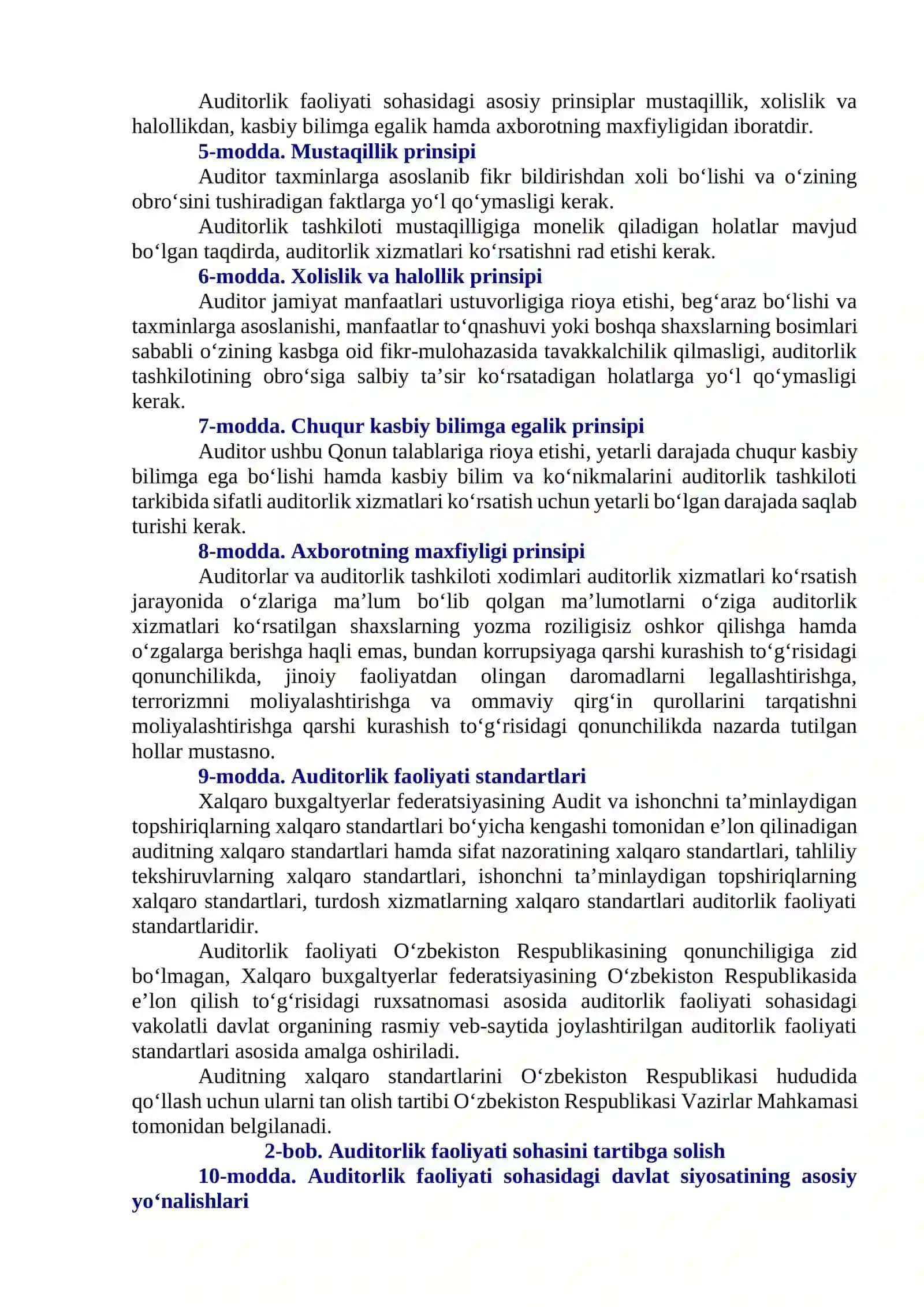 Auditorlik faoliyatining milliy standartlari 2