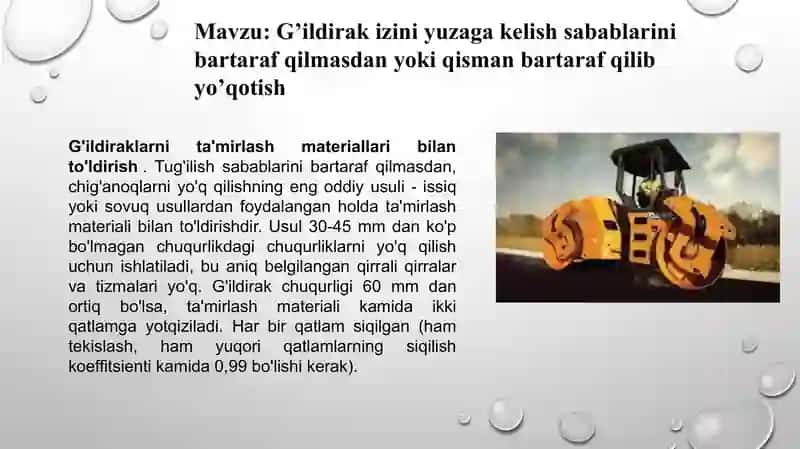 G’ildirak izini yuzaga kelish sabablarini bartaraf qilmasdan yoki qisman bartaraf qilib yo’qotish 2