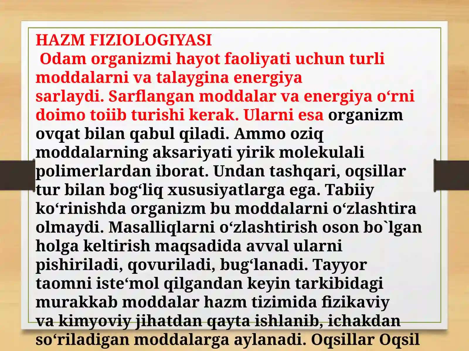 Hazm tizimining motor faoliyati. Oģiz bòshliģi va medada ovqat hazm bòlishi. 2