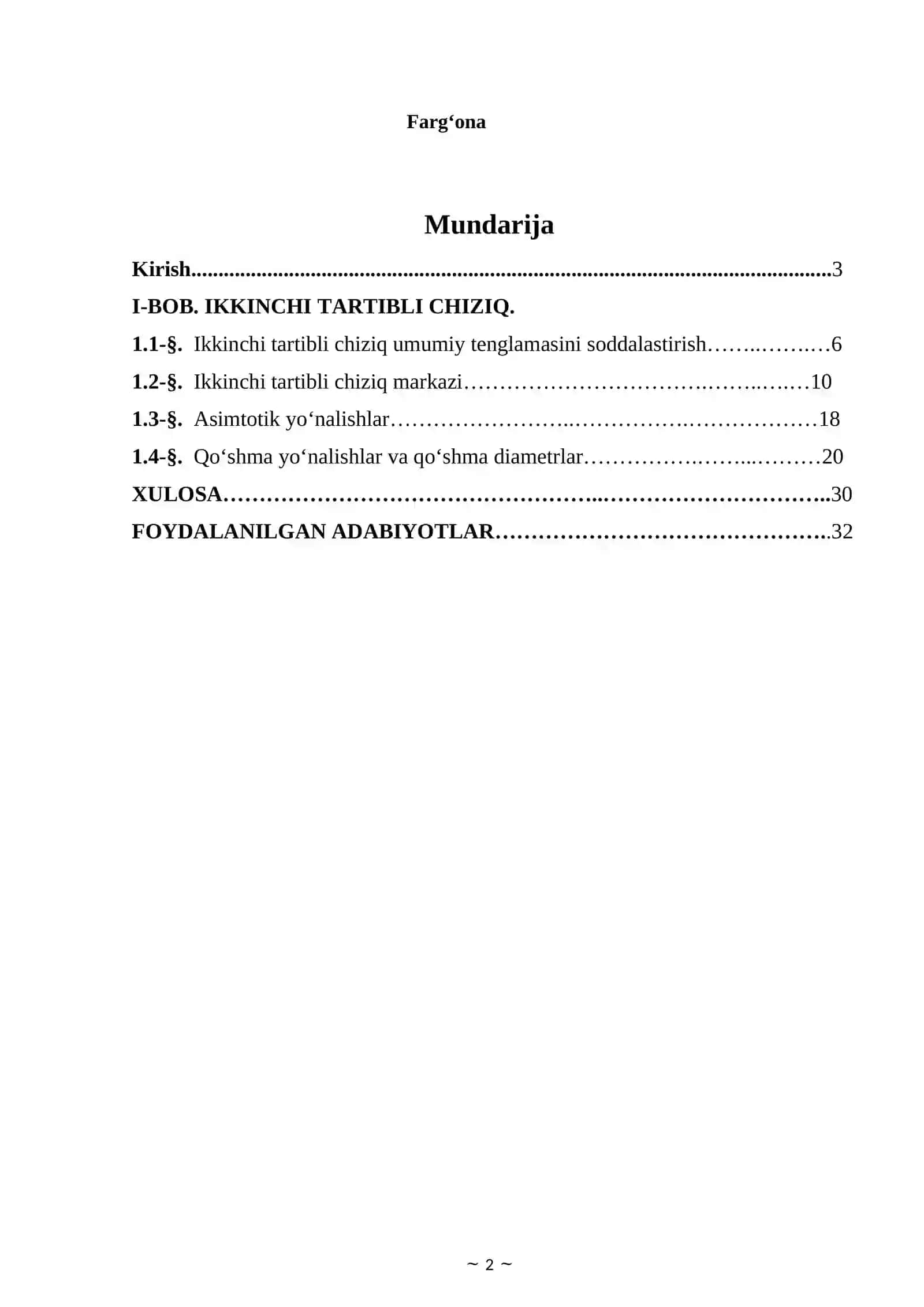 Ikkinchi tartibli chiziq diametri. Qo‘shma yo‘nalishlar qo‘shma diametrlar 2