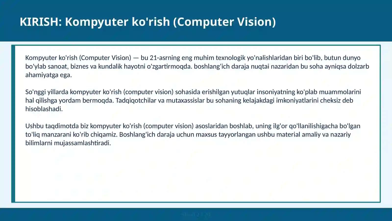 KOMPYUTER KO'RISH (COMPUTER VISION) 2