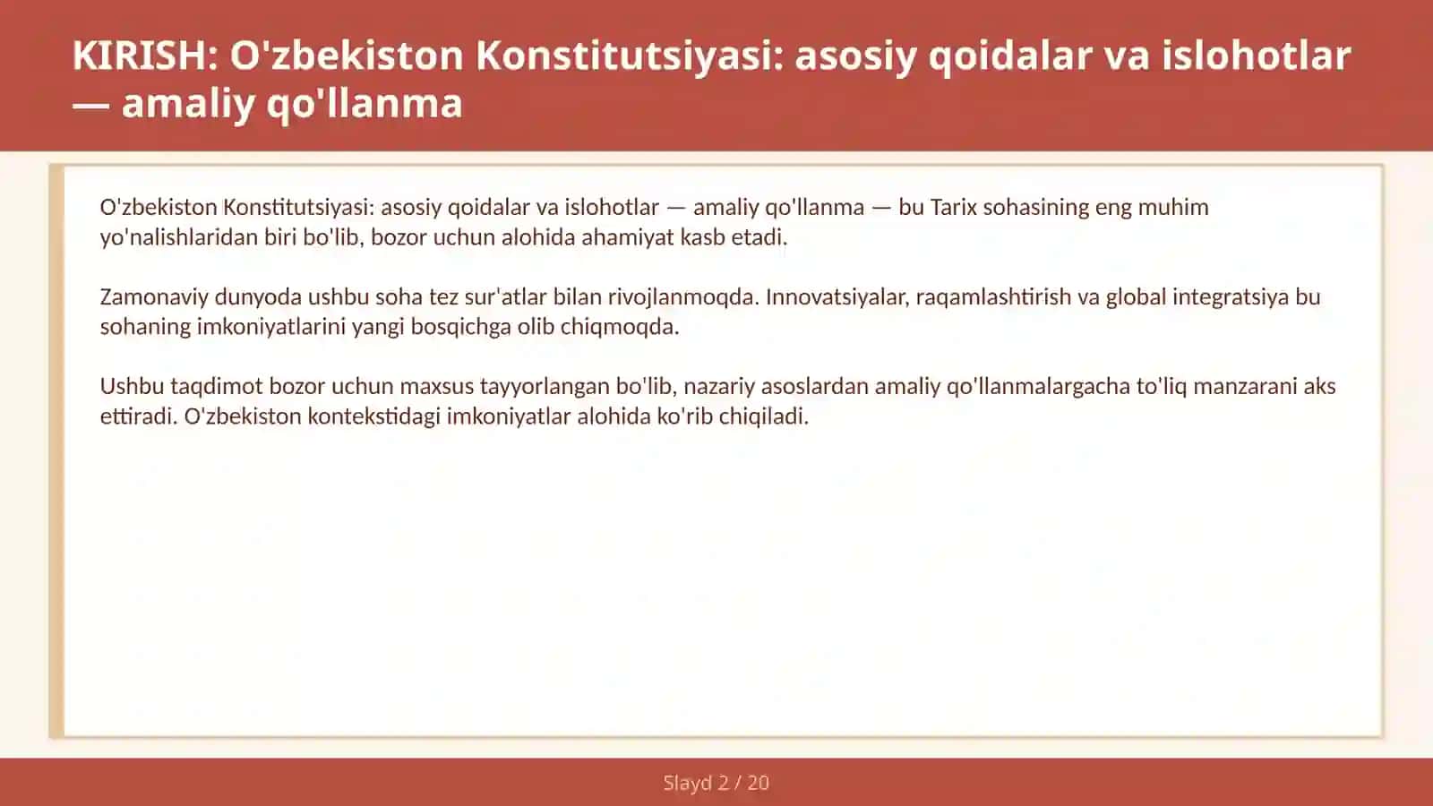 O'zbekiston Konstitutsiyasi: asosiy qoidalar va islohotlar — amaliy qo'llanma 2