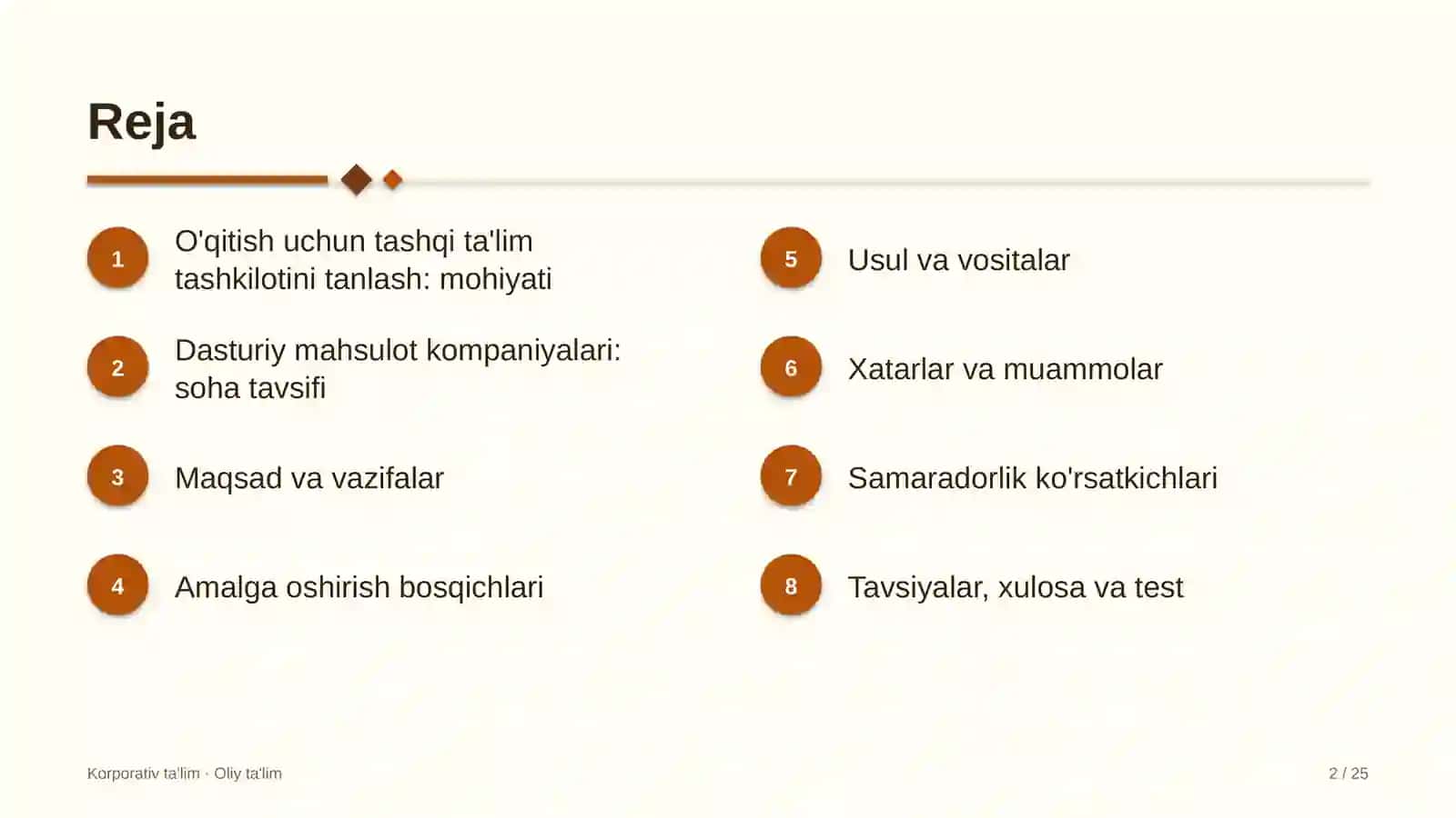 Dasturiy mahsulot kompaniyalarida o'qitish uchun tashqi ta'lim tashkilotlarini tanlash 2