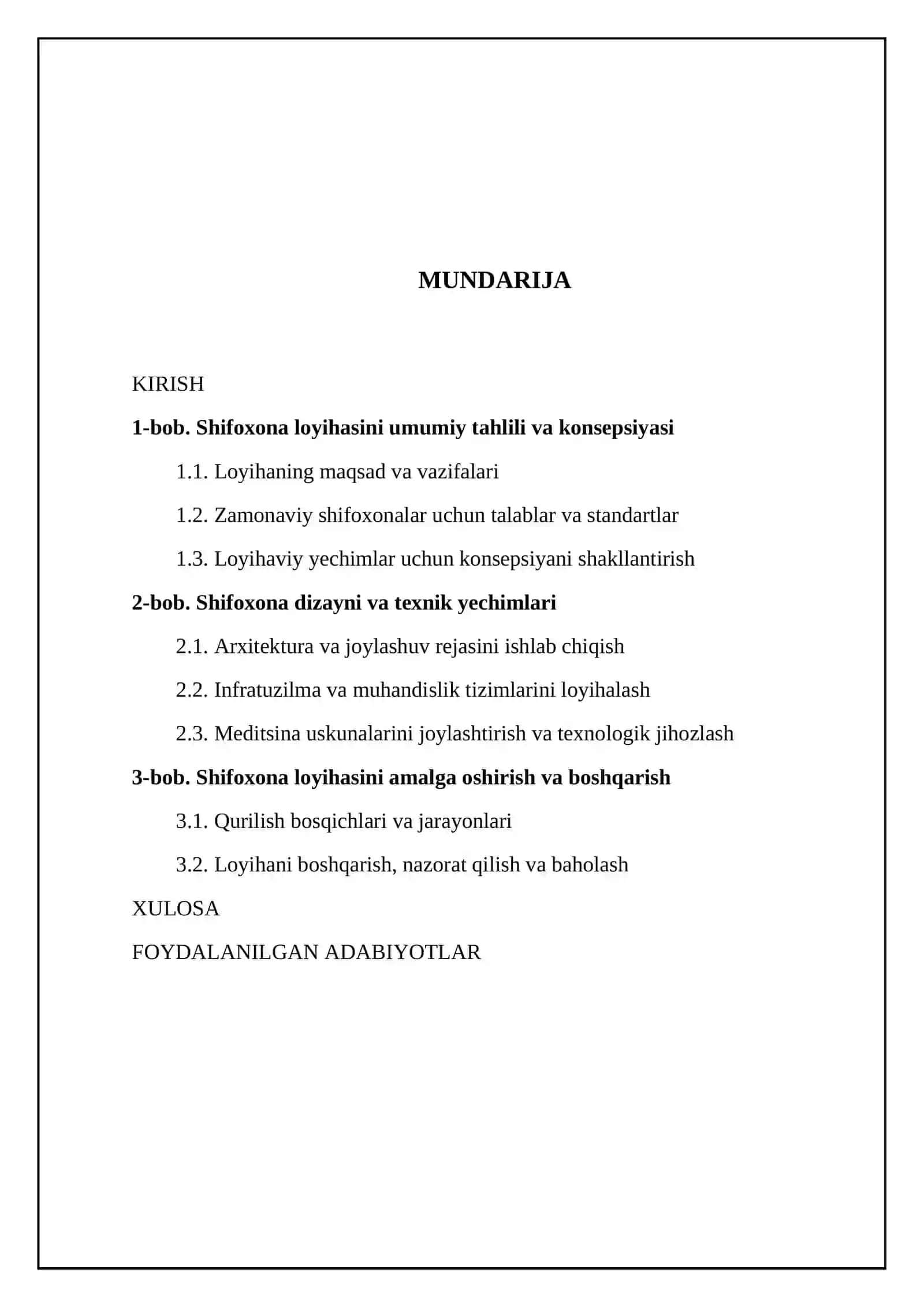 Shifoxona loyihasini loyihalashtirish va ishlab chiqish 2
