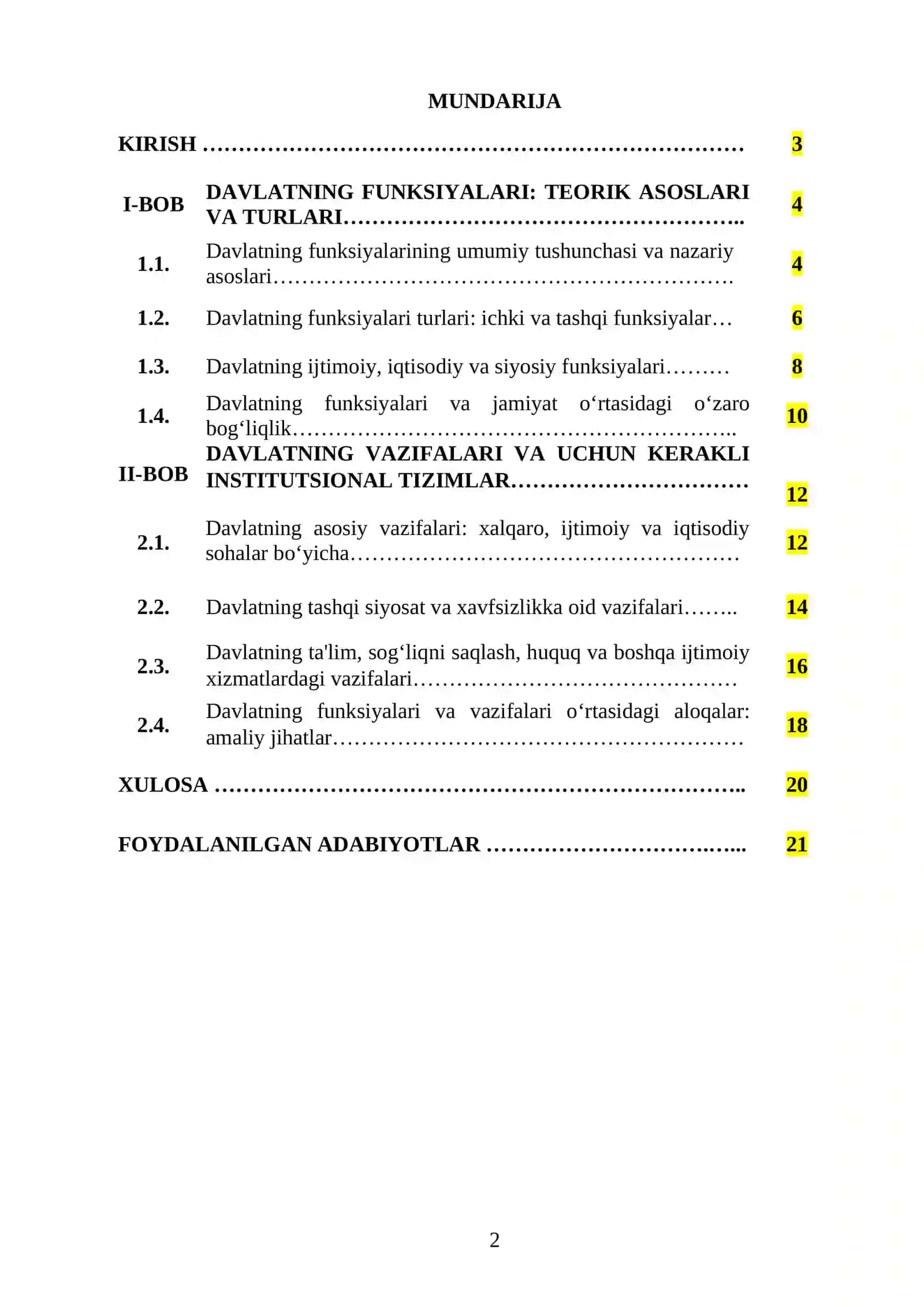 Davlatning Funksiyalari va Vazifalari Referati 2
