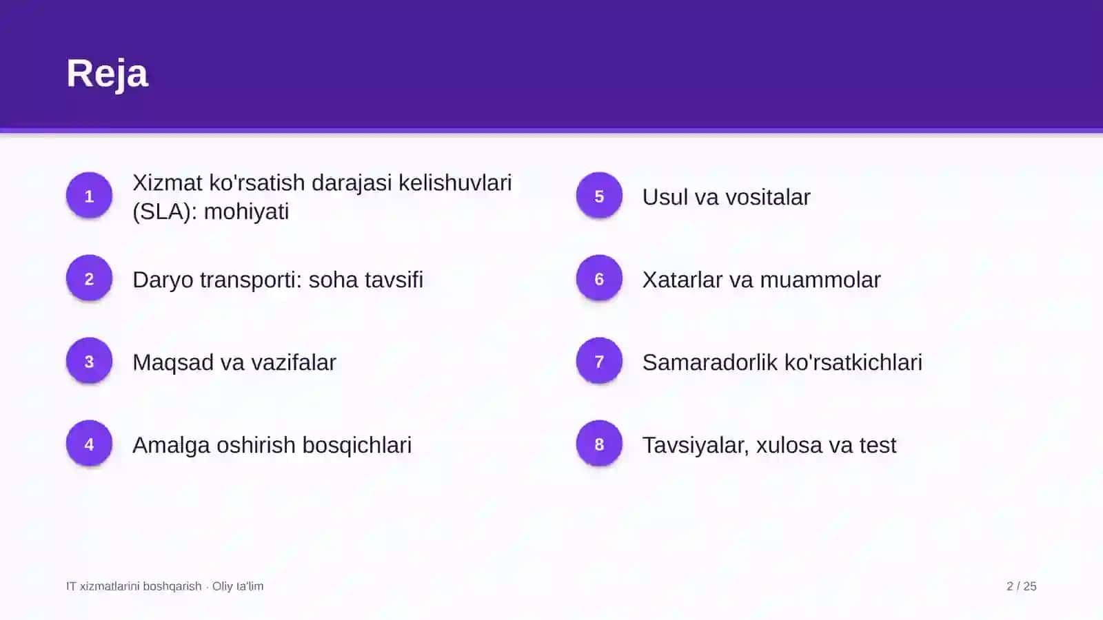 Daryo transportida xizmat ko'rsatish darajasi bo'yicha kelishuvlarni belgilash 2