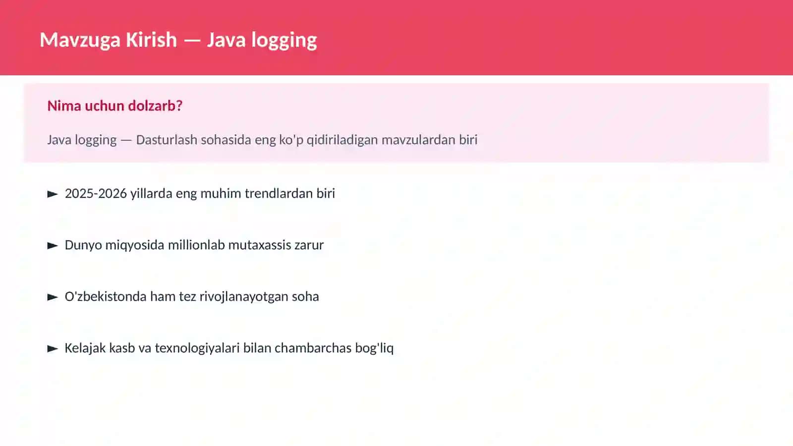 DASTURLASH | JAVA VA KORXONA 2