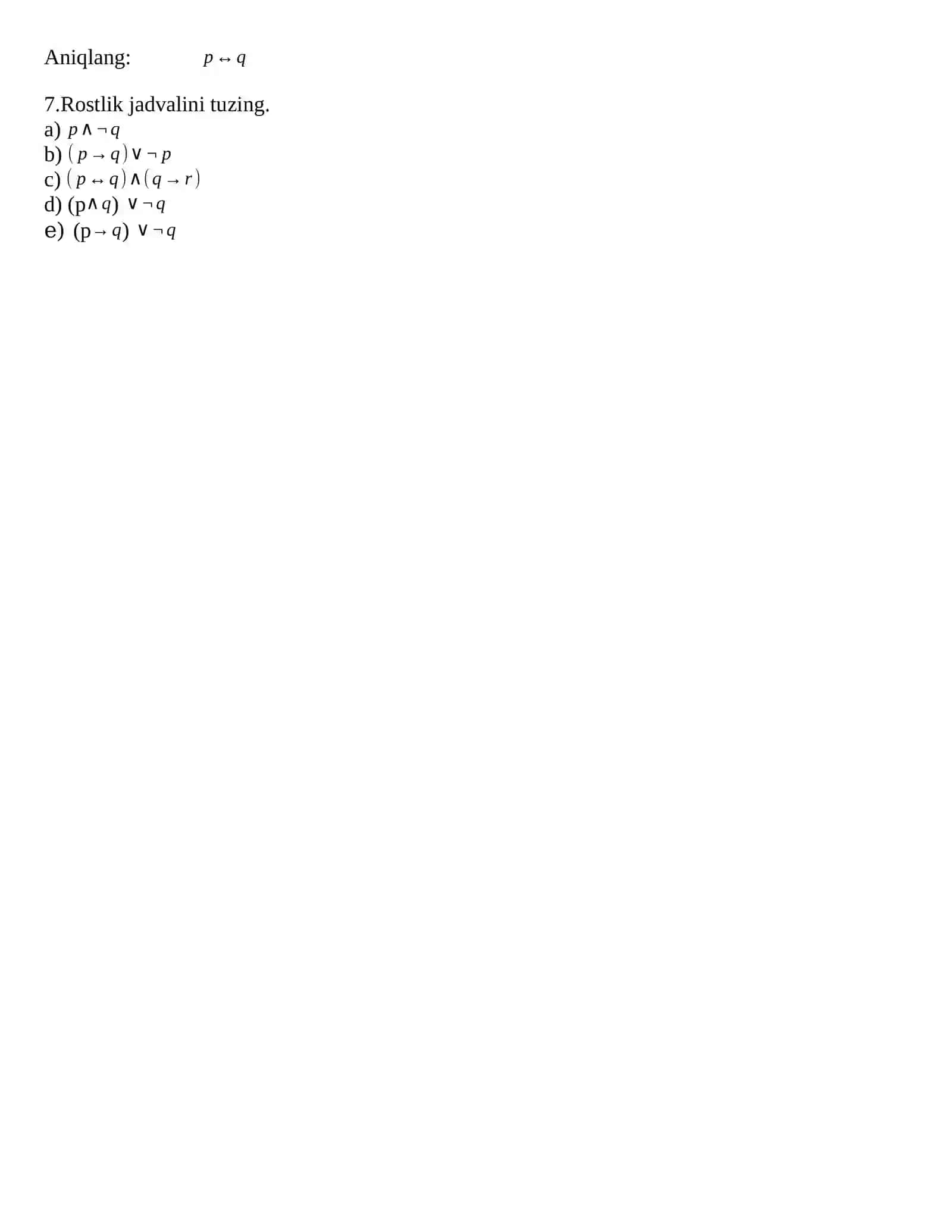 Mulohazalar algebrasiga doir misollar 2