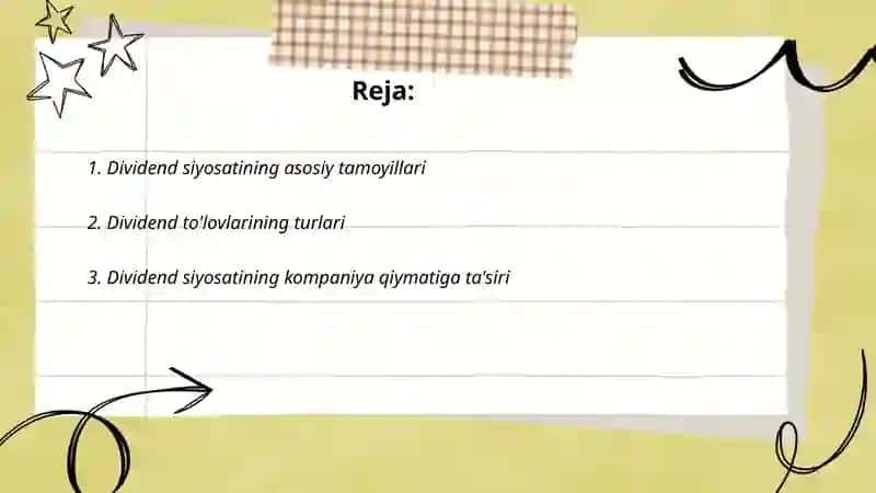 Dividend siyosati va ichki moliyalashtirish 2