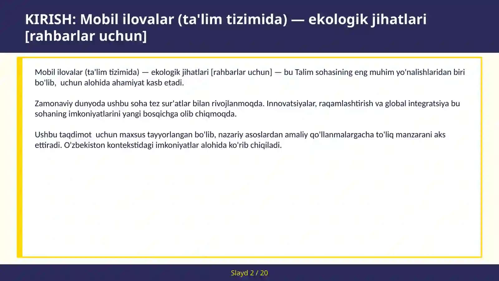 MOBIL ILOVALAR (TA'LIM TIZIMIDA) — EKOLOGIK JIHATLARI [RAHBARLAR UCHUN] 2