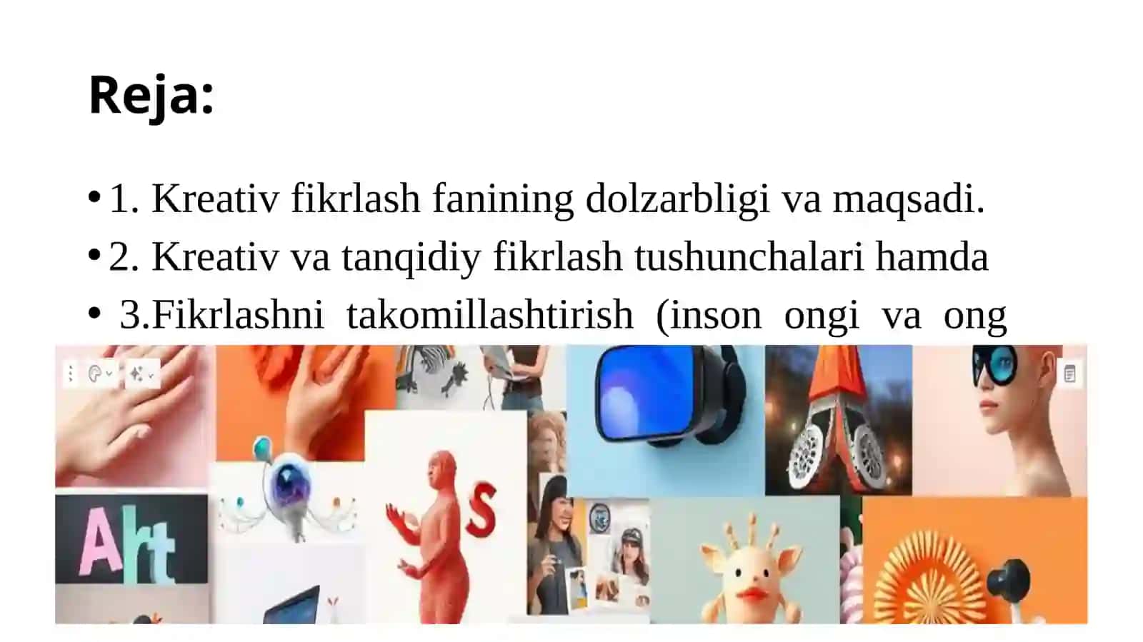 «KREATIV FIKRLASH» FANIGA KIRISH” 2