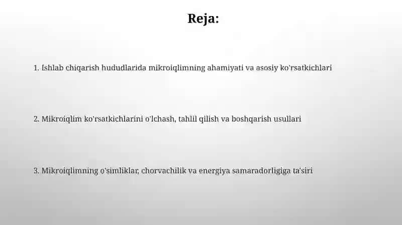 ishlab chiqarish maydonlarida mikroiqlik korsatgichlarini aniqlash 2