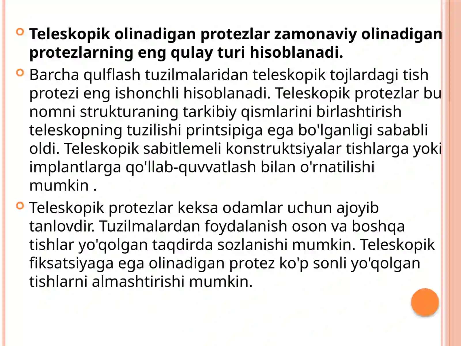 Teleskopik qoplamalar fiksatsiya elementi sifatida 2