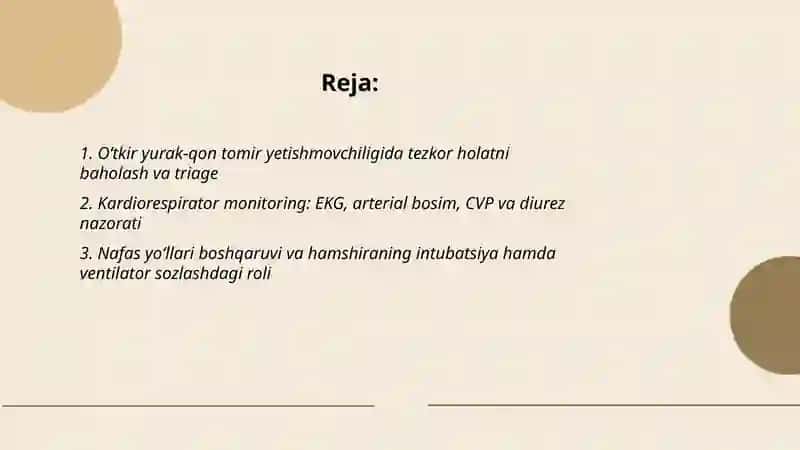 Ótkir yurak tomir yetishmovchiligida renimatsiya va intensiv terepiya 2
