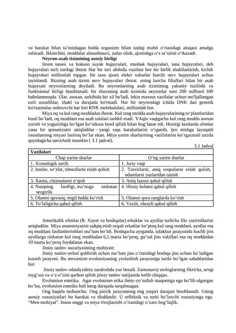 XULQ-ATVORNING PSIXOFIZIOLOGIK ASOSI. ONGNING TARAQQIYOTI VA ONGSIZLIK 2