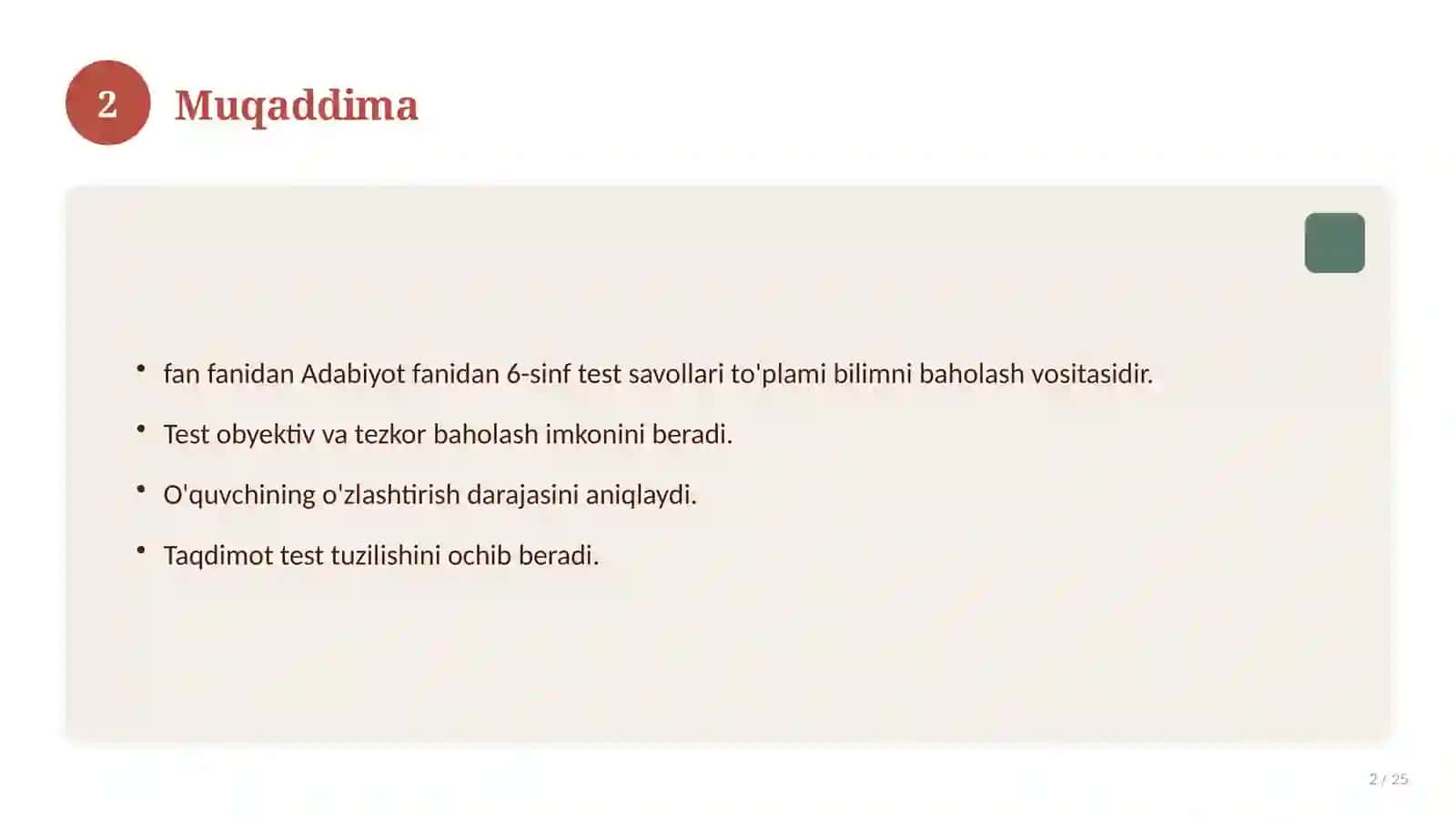 Adabiyot fanidan 6-sinf test savollari to'plami 2