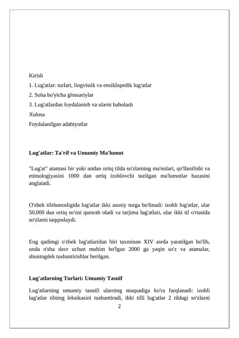 Lug'atlar, ularning turlari, lisoniy VA qomusiy lugatlar hamda turli sohalarga oid sozliklar 2