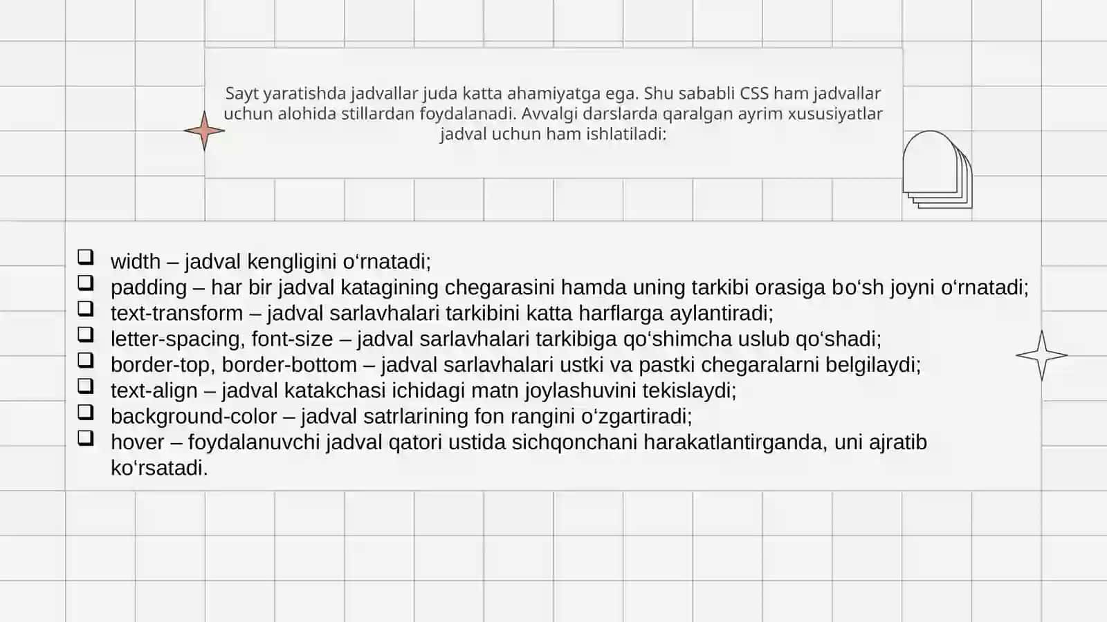 JADVALLAR BILAN ISHLASH 2